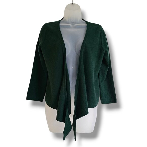 DKNY Cardigan Sweater Lambswool & Cashmere Open-Front Size M Dark Green - Picture 1 of 10